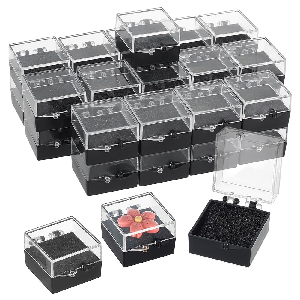 OLYCRAFT 32 Pack Plastic Gift Box 1.5x1.2x0.9 Inch Pin Storage Box with Protective Foam Insert Lapel Pin Holder Coin Display Case for Jewelry Collectors Lapel Badge Medals Brooch Storage Display