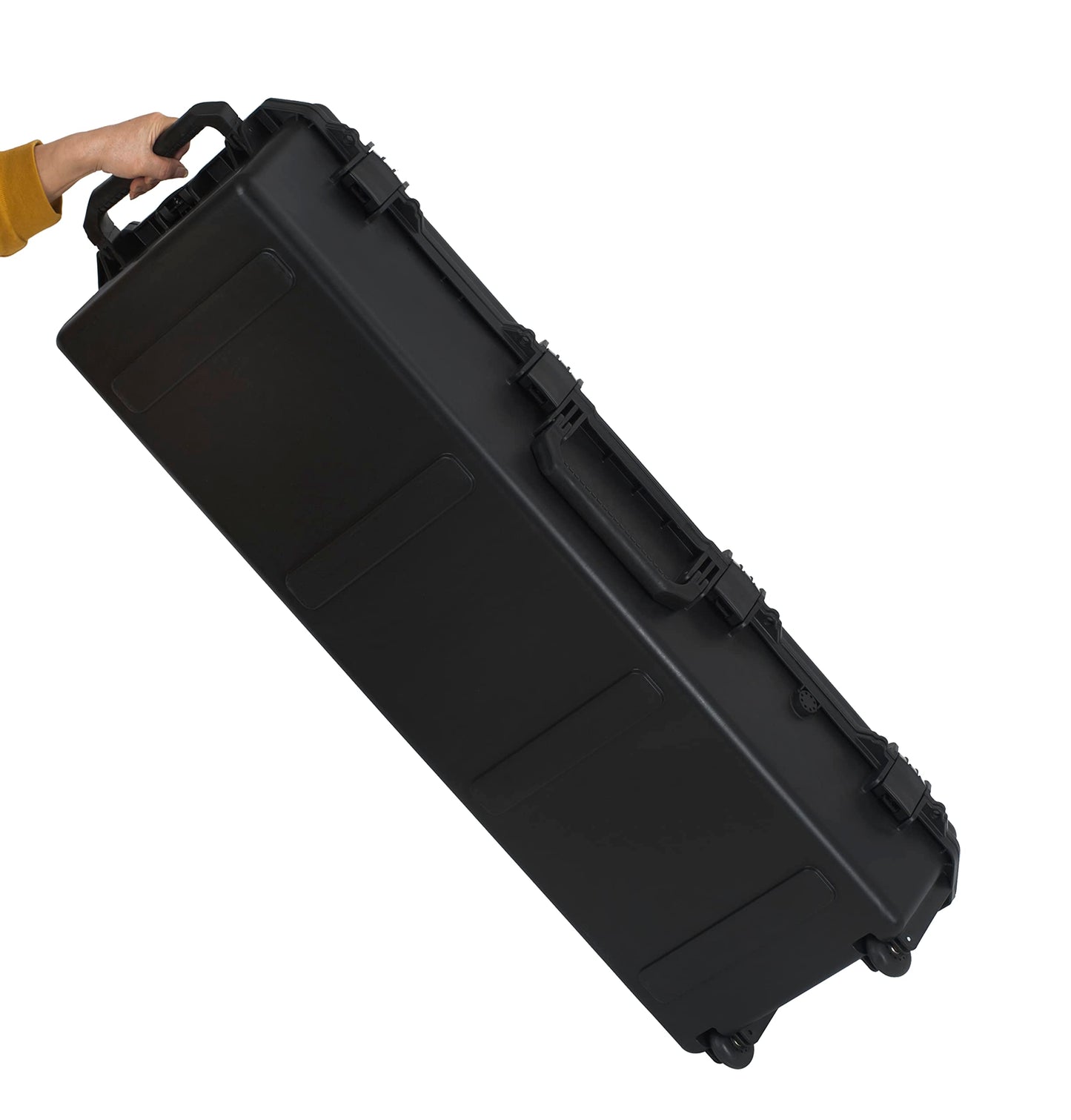 MEIJIA Portable Rolling Waterproof All Weather Rifle Hard Case with Wheels,Customizable Fit Foam Inserted, Elegant Black,47.1"X16.5"X9.2"