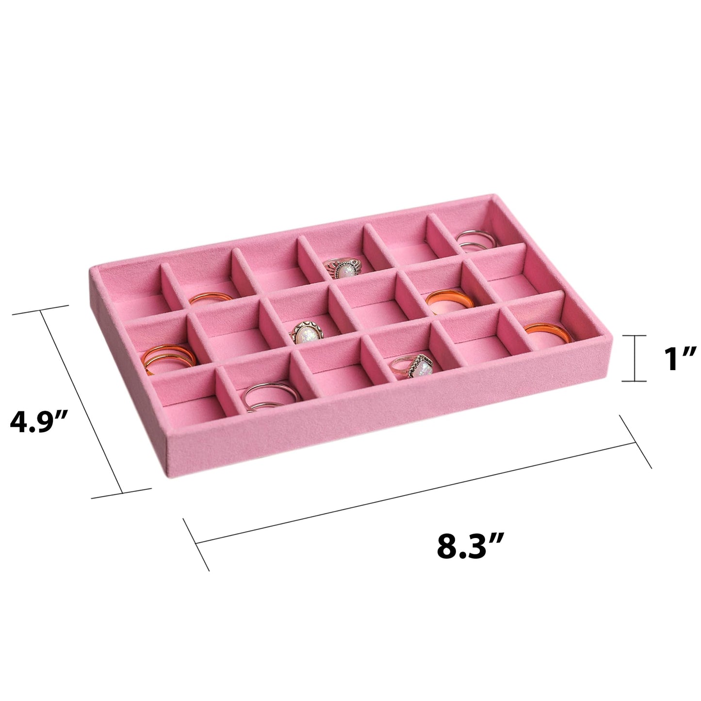 Frebeauty Jewelry Organizer Tray,Stackable Velvet Jewelry Trays,Drawer Inserts Earring Organizer For Women Jewelry Storage Display Case for Rings Stud Necklaces,Set of 4(Pink)