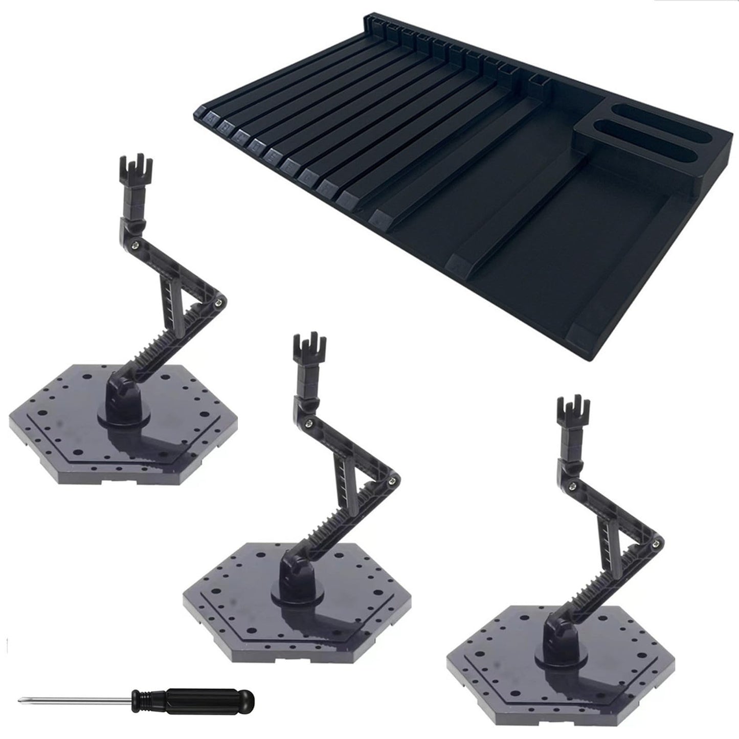 Yarastafu 5-Piece Display Stand and Runner Storage System with Action Base,Suitable for Model Stand and HG, MG and RG Model Character Display Stand，Black.