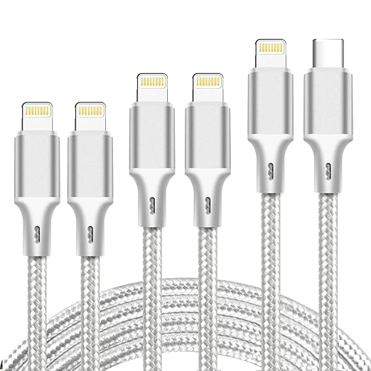 cugunu USB C to Lightning Cable 5 Pack 3/3/6/6/10FT iPhone Charger Apple MFi Certified Power Delivery Fast Charging Cord Compatible with iPhone 14/13/12/11/XS/XR/X/8 - Silver