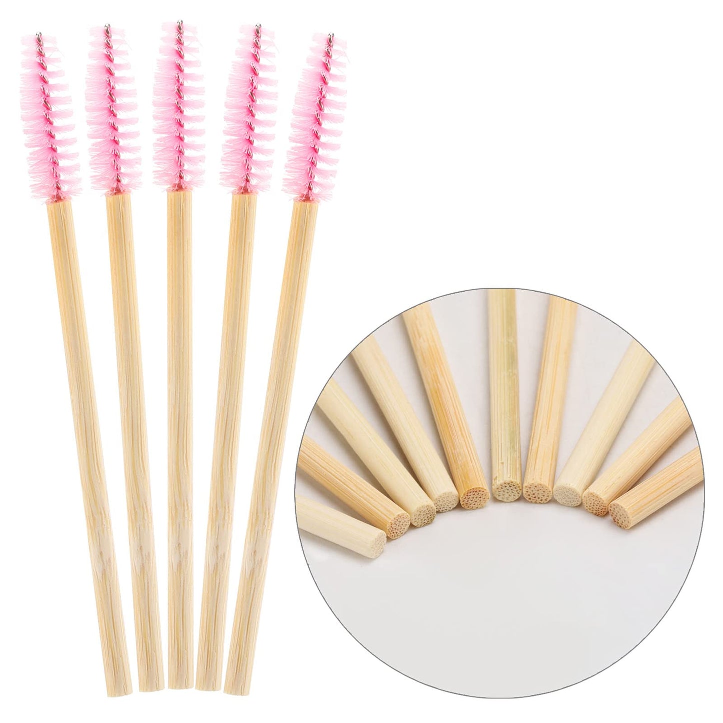 Tbestmax 500 Disposable Mascara Wands Eyelash Brush Spoolies for Eye Lash Extension Eyebrow Bamboo Stick Pink