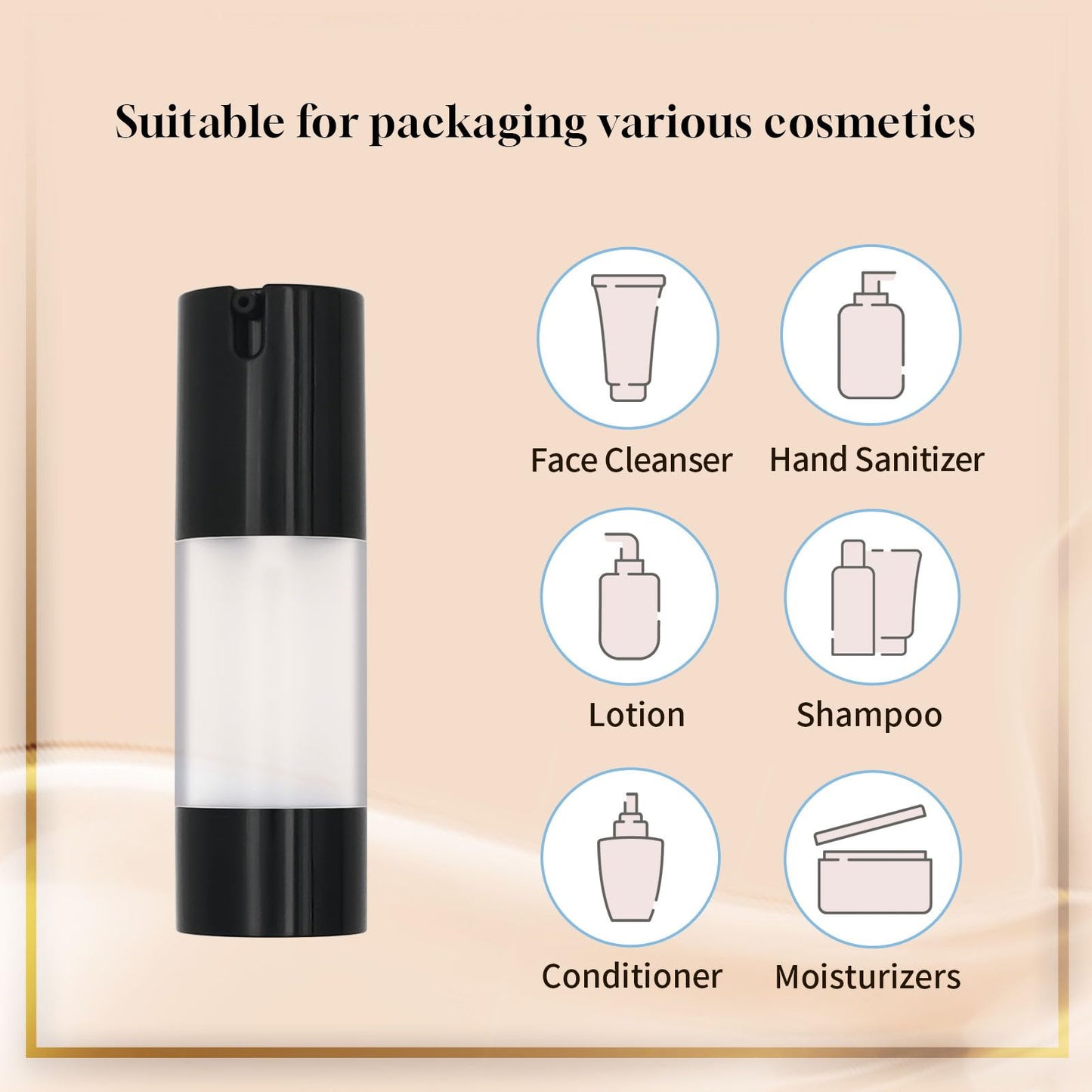 AJLTPA 6Pcs 1oz 30ml Frosted Transparent Airless Pump Bottles with Funnel, Travel Size Vacuum Dispenser Refillable Cosmetic Containers For Foundations, Cream, Serums, Shampoo, Lotion(Black)