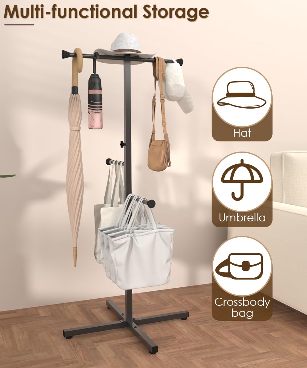 Ansionsol 42-48 Inch Adjustable Height Shopping Bag Rack, Heavy Duty Metal T-shaped Grocery Bag Holder for Retail Stores, Large Bag Display Stand for Malls,Vendor,Boutique,Trade Show, 4 Arms,Black