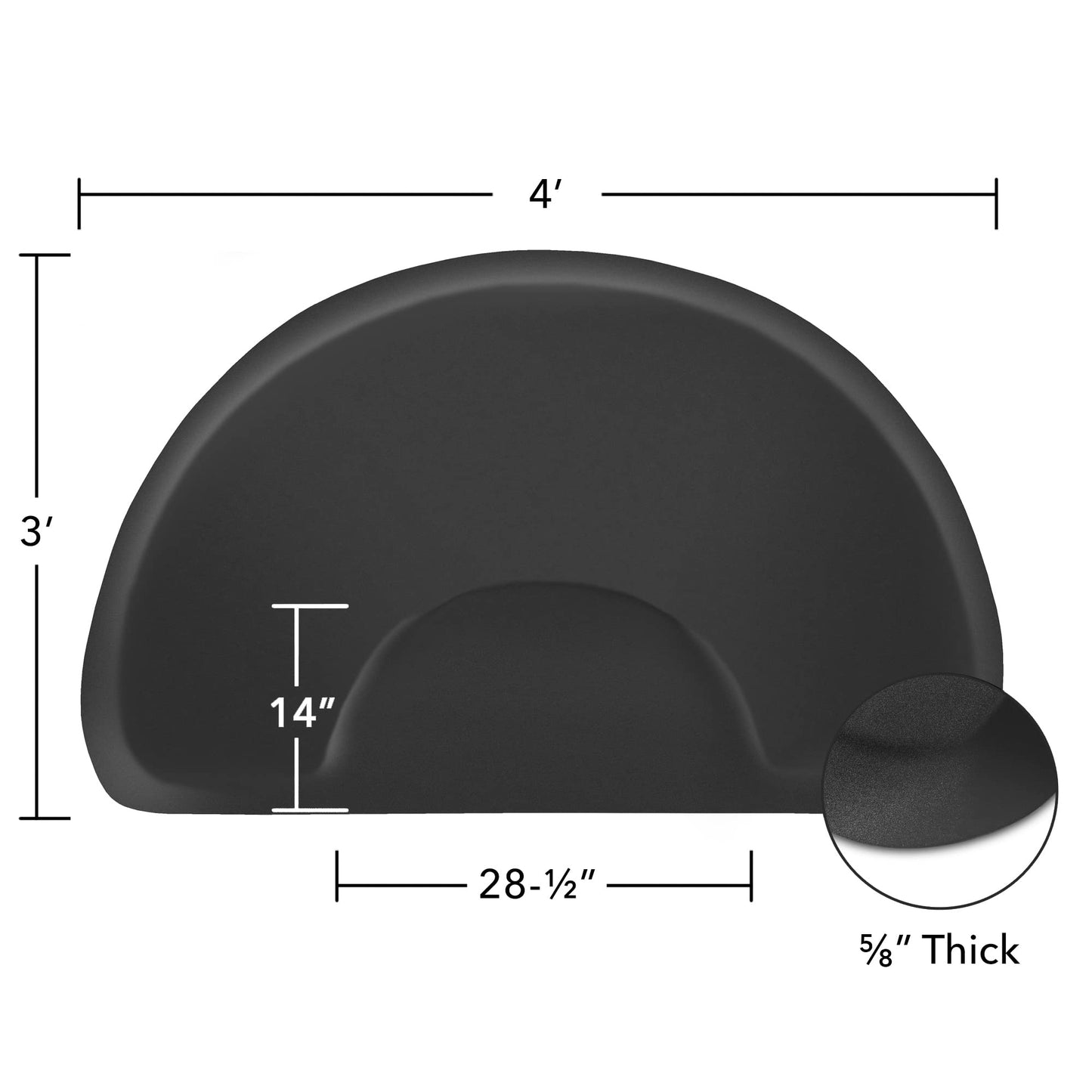 Saloniture 3 ft. x 4 ft. Salon & Barber Shop Chair Anti-Fatigue Mat - Black Semi Circle - 5/8 in. Thick