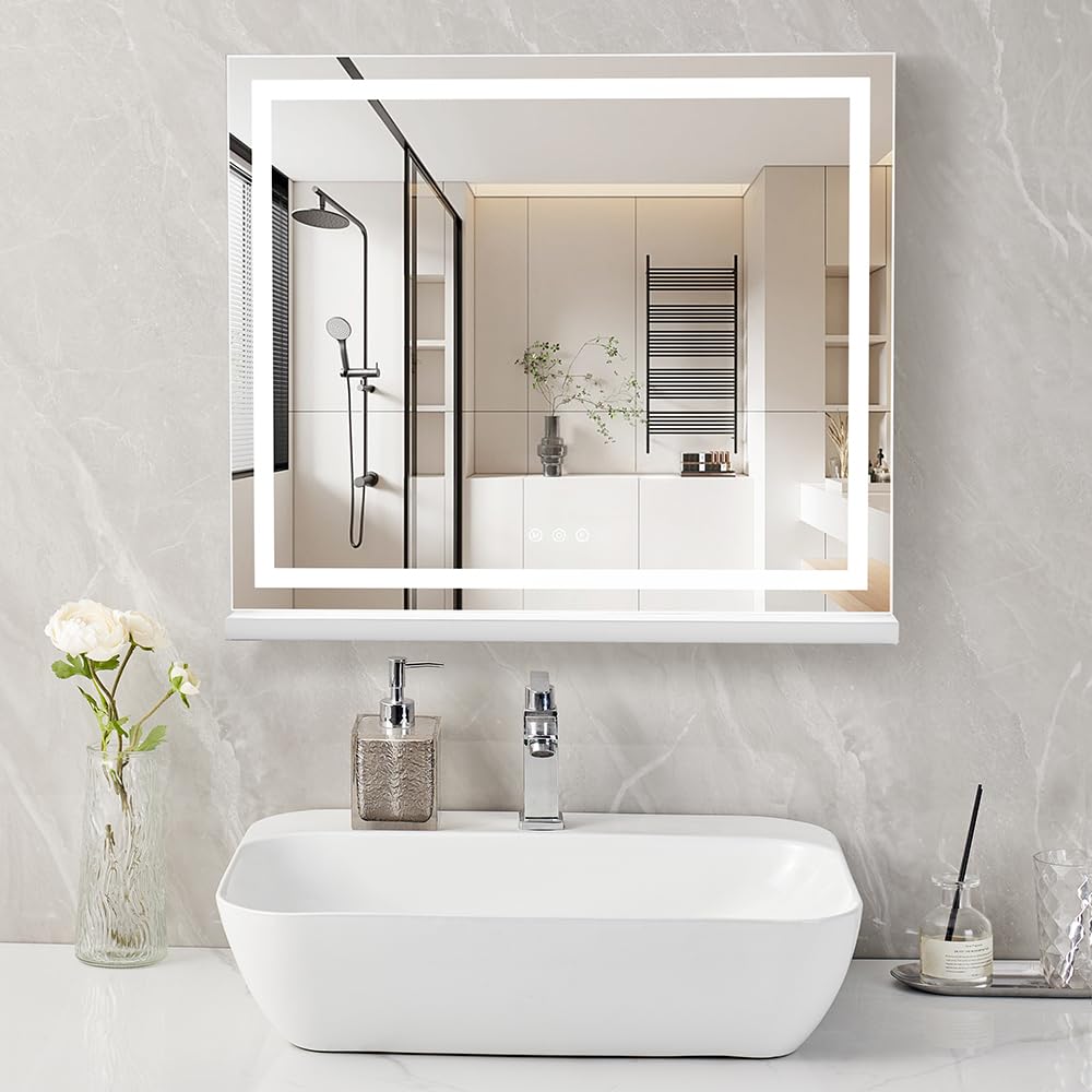HIEEY Lighted Makeup Mirror, 18.1" x 22.8" Hollywood Vanity Mirror with Lights, Three Color Lighting Modes, with 5X Magnification Mirror, Smart Touch Control, 360°Rotation (White)