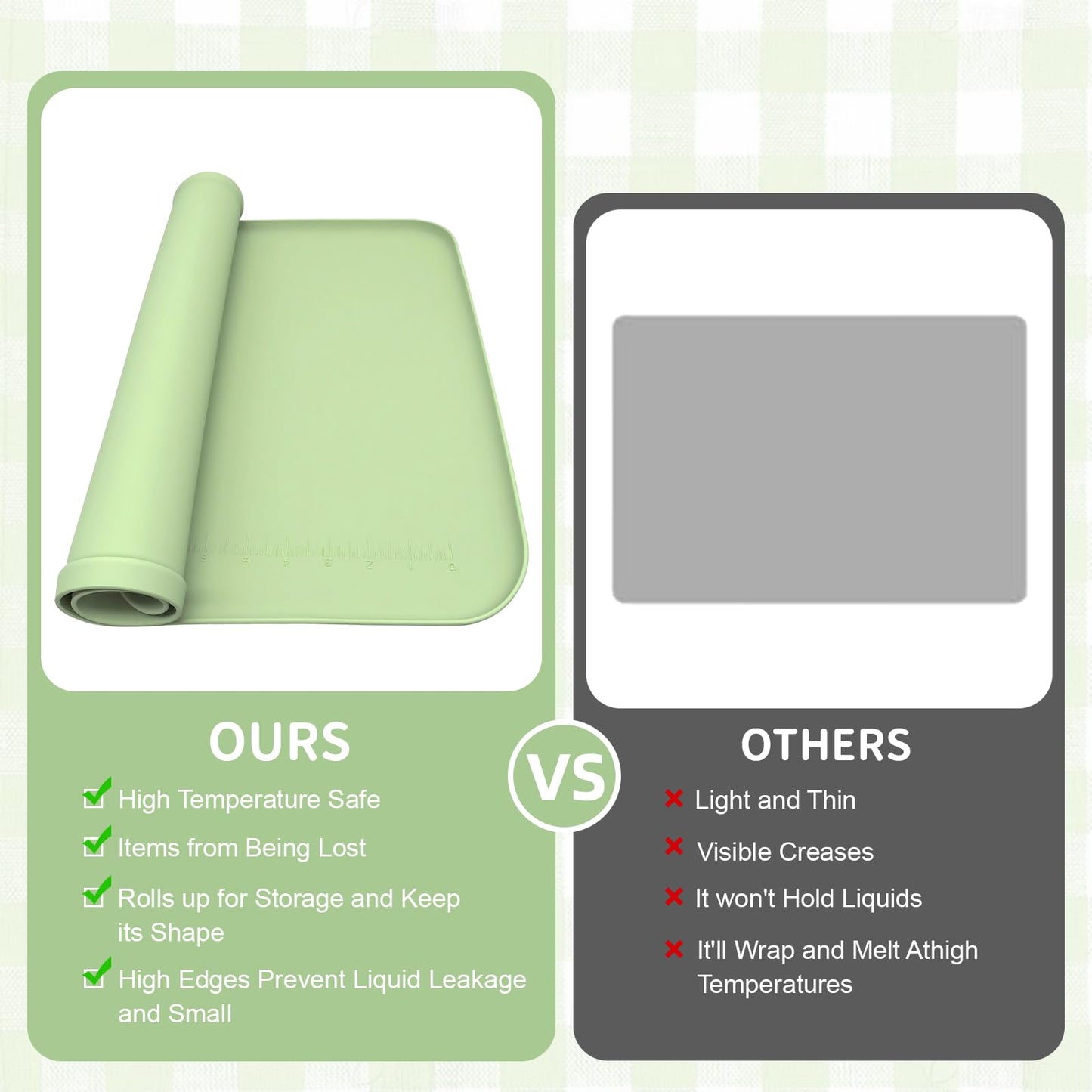 MVRPOWER Silicone Art Mat for Painting, 24"x16" Green Roll Up Craft Mat with Raised Edges, Non-Slip Surface Protector