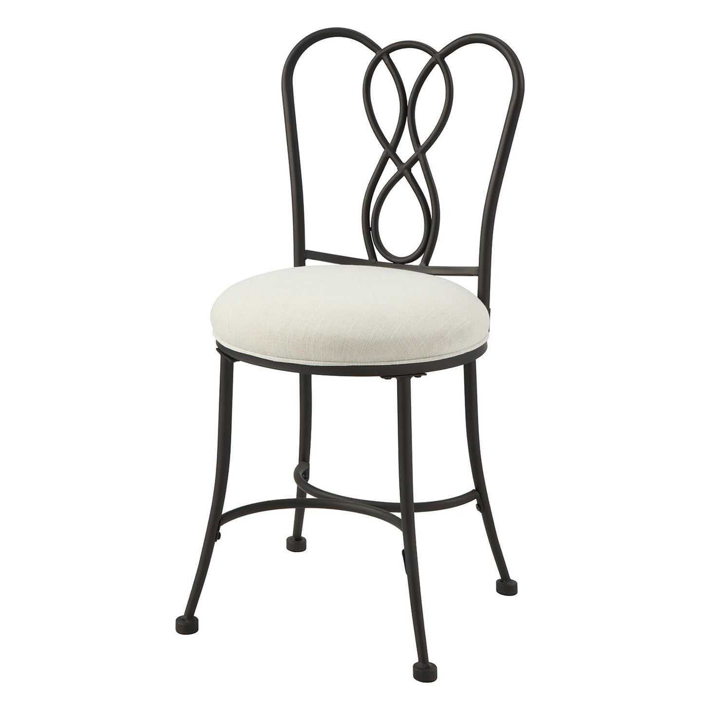 Azalea Park Ornate Iron Bronze Vanity Stool – Cream Upholstered Mid-Back Seat, Sturdy Iron Frame, Stylish Makeup Stool for Bath or Bedroom – Supports 300 lbs, Easy Assembly
