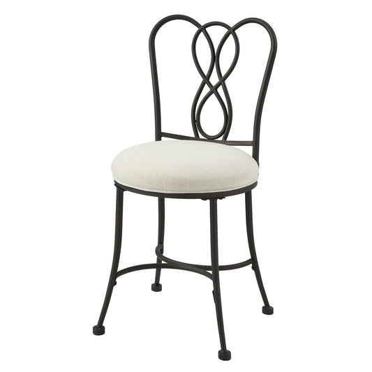 Azalea Park Ornate Iron Bronze Vanity Stool – Cream Upholstered Mid-Back Seat, Sturdy Iron Frame, Stylish Makeup Stool for Bath or Bedroom – Supports 300 lbs, Easy Assembly
