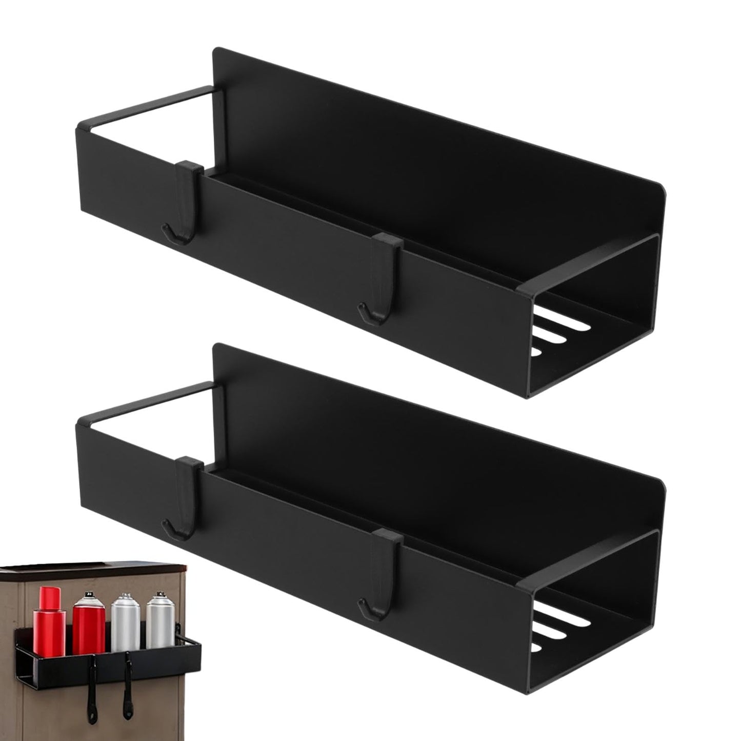 DiQiRenQin Magnetic Spray Can Holder 2 Pack, Steel Wall Mount Organizer for Toolbox and Metal Surfaces, 11.6 in and 10.6 in Racks, Fits Aerosol Cans Up to 3 in Diameter, Black