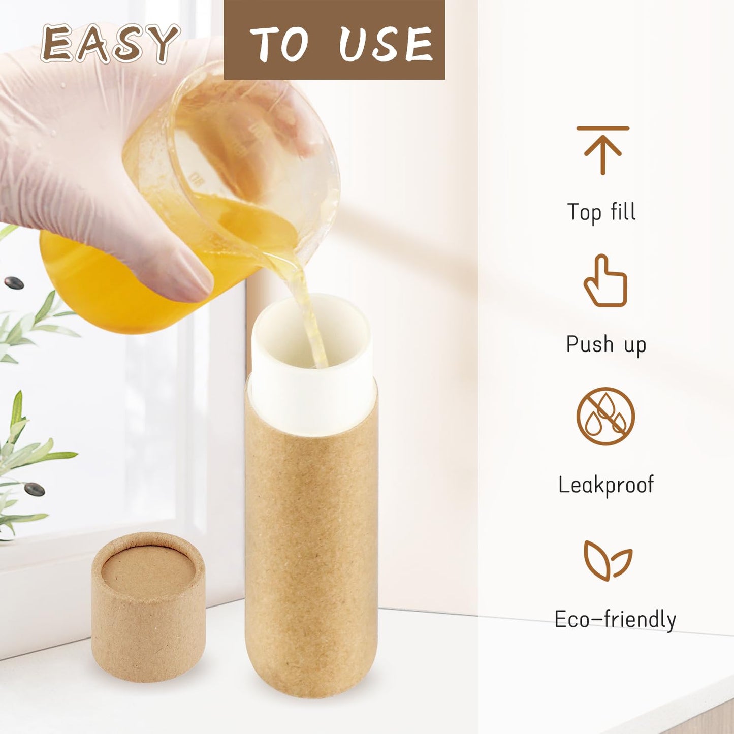 DynnnDy 25Pcs 7g Empty Brown Paper Lipbalm Tubes Round Push-Up Paperboard Lipstick Containers for Solid Perfume Ointment Deodorant Lotion Stick Sample