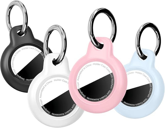 [4 Pack] Waterproof for Airtag Holder Keychain with Full Wrap Design, Hard PC for Air Tag Case, Scratchproof for Airtags for GPS Item Finder Tracker Luggage, Bag,Key-Black/White/Pink/Light Blue
