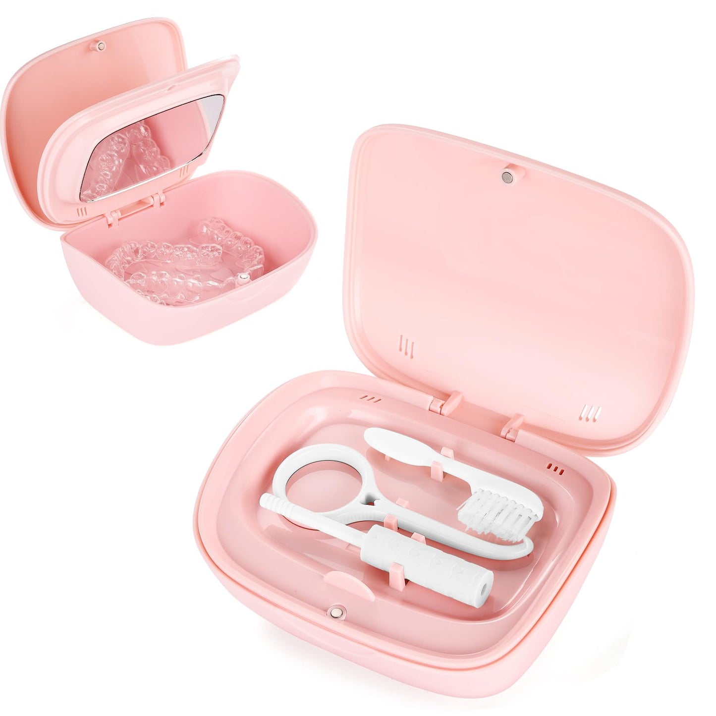 LONGMON Retainer Case With Mirror,Compatible with Invisalign,Vent Holes,Contain Remover Tool,Cleaning Brush,Chewies for Invisalign