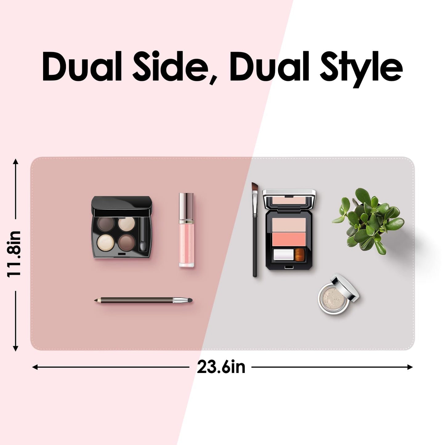 Makeup Mat for Vanity to Protect Desk Top 23.6 x 11.8 in, Dual-Sided Makeup Mat, Easy to Clean Desk Pad - Waterproof and Oilproof Vanity Accessories (Pink and Silver)