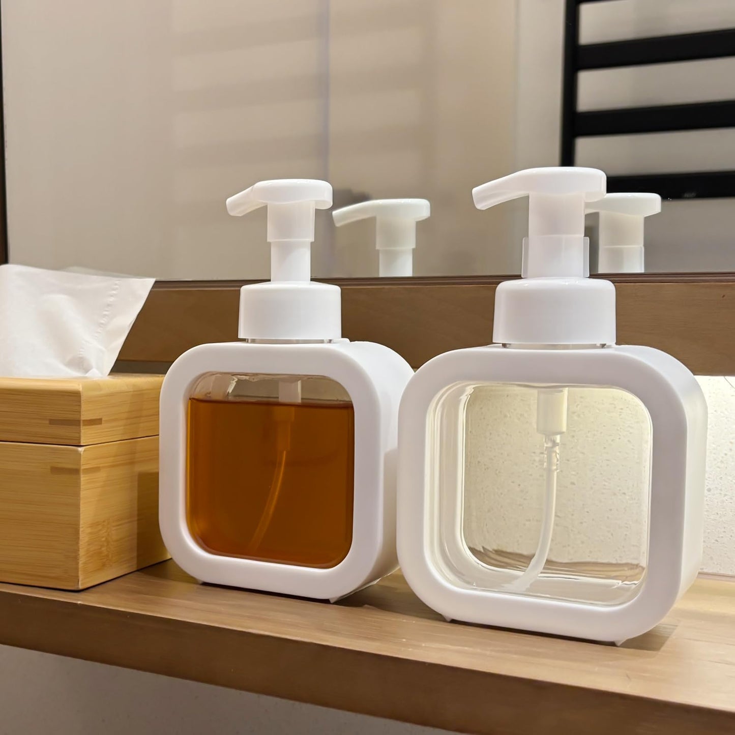 SVLX YIXVN Foaming Soap Dispenser, 2 Pack 300ml (10oz) Plastic Refillable Foaming Hand Soap Dispenser with 16 Pcs Waterproof Labels, Foam Pump Bottle for Bathroom and Kitchen (White)