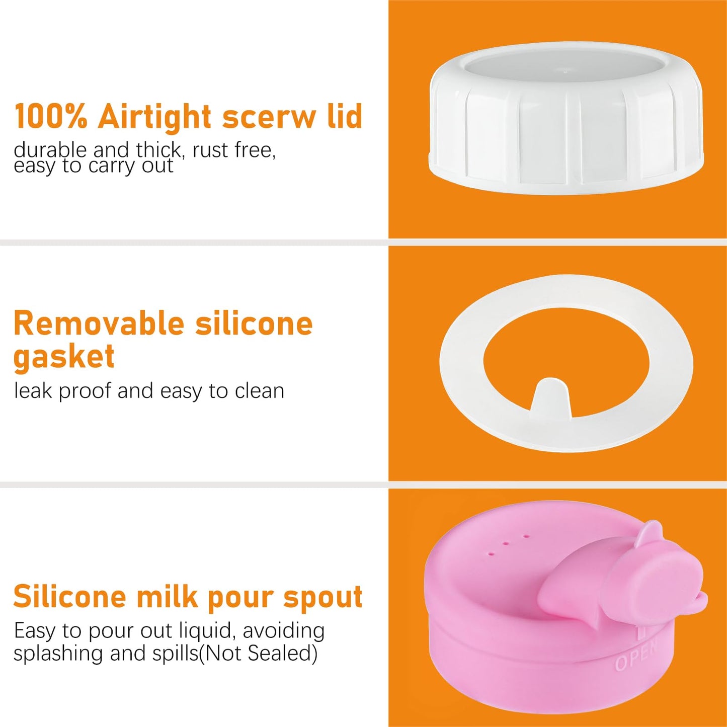 Sovietiep 4 Pack 16 Oz Square Glass Milk Bottle with A Silicone Dispenser Cap, Glass Juice Bottles with Airtight Screw Lid, Reusable Drinking Bottles with Capacity Marks, Breastmilk Storage Container