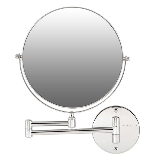 OVENTE 9" Wall Mounted Makeup Mirror with 1X/7X Magnification, Double Sided Magnifying Round Bathroom Vanity Mirror, 360° Swivel Design, Extendable and Folding Arm, Polished Chrome MNLFW90CH1X7X