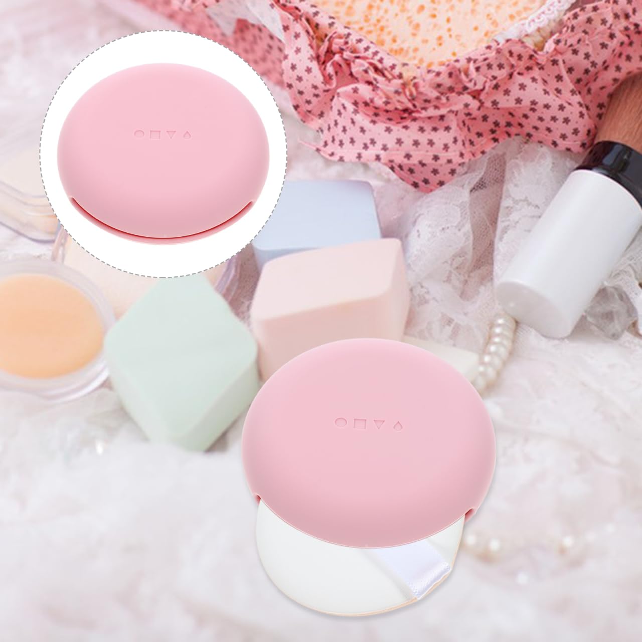 Healeved Travel Powder Puff Case Compact Silicone Makeup Sponge Holder Portable Makeup Puff Storage Box for Women and Girls