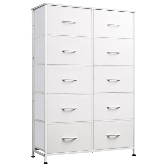 WLIVE Tall Dressers for Bedroom with 10 Fabric Drawers, Chest of Drawers, Dresser for Closet, Hallway, Living Room, Entryway, White