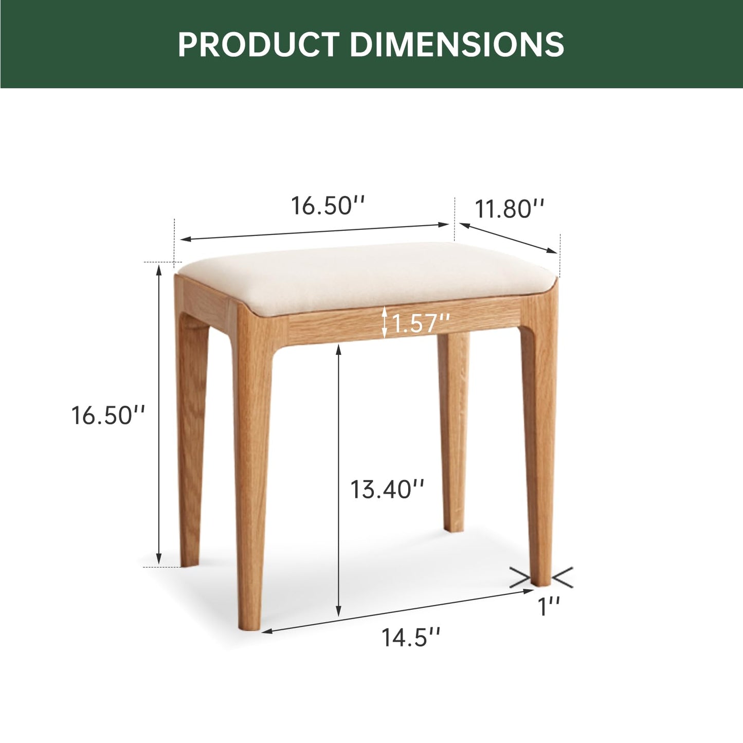 Wayshome Solid Wood Small Vanity Stool Chair, High-Rebound Sponge Seat, Easy Assembly Makeup Chair, Footstool for Bedroom, Dining Room, Entryway, Natural Oak