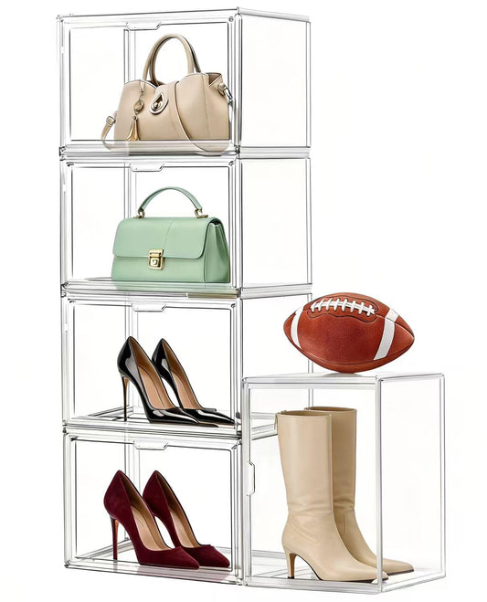 Clear Stackable Storage Bins, Acrylic Display Case, Acrylic Boxes with Lids, Magnetic Lid Storage Bins for Handbags & Purse, Large Figures Collectibles, Storage Box for Home Organization(5 Pack)