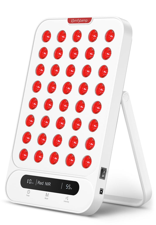 Comfytemp Red Light Therapy for Face & Body, Near Infrared Light Panel with Adjustable Stand, Dual-Chip 40 LEDs, 4 Modes Portable Panel with Timer for Travel Home, 660nm & 850nm, 55W