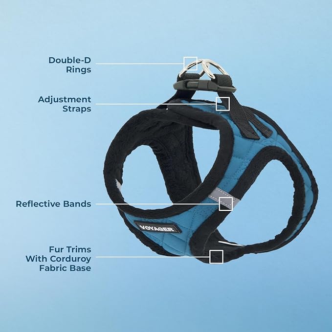 Best Pet Supplies - All Weather Mesh/Plush, Reflective, No Pull Harness for Small, Medium Dogs, Cats - Secure with Hook & Loop Fastener, Buckle, Double D-Rings - Turquoise Plush, L