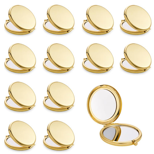 MLLXX Compact Mirror for Purse, Metal Round Shell, Double-Sided 1X/2X Magnifying, Portable Travel Makeup Mirror, Mini Pocket Mirror, Gold, 12 Pack