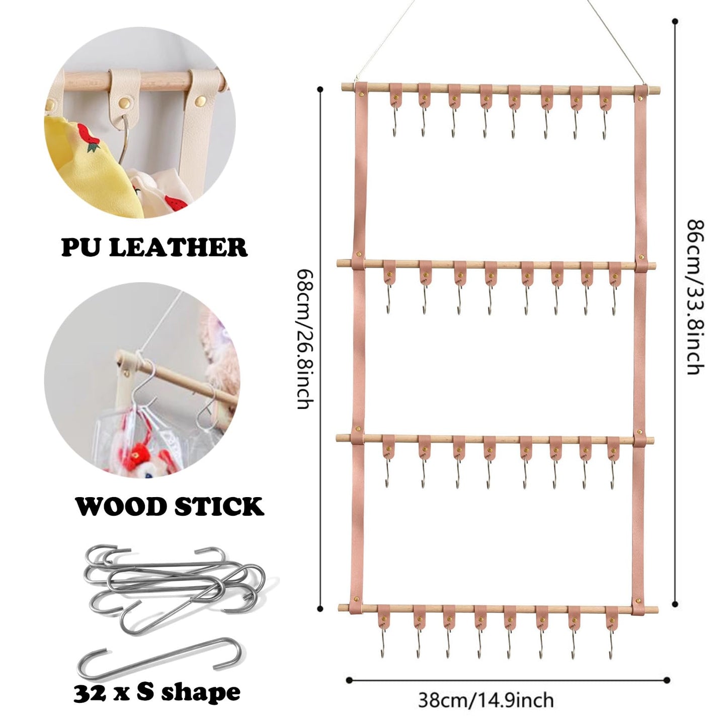 Yushen Hanging Display Storage Shelves Detachable Doll Organizers for Storage Plush Doll Collectors Gifts, Hanging Over the Door Organizer for Bedroom Home (Pink 1pcs)