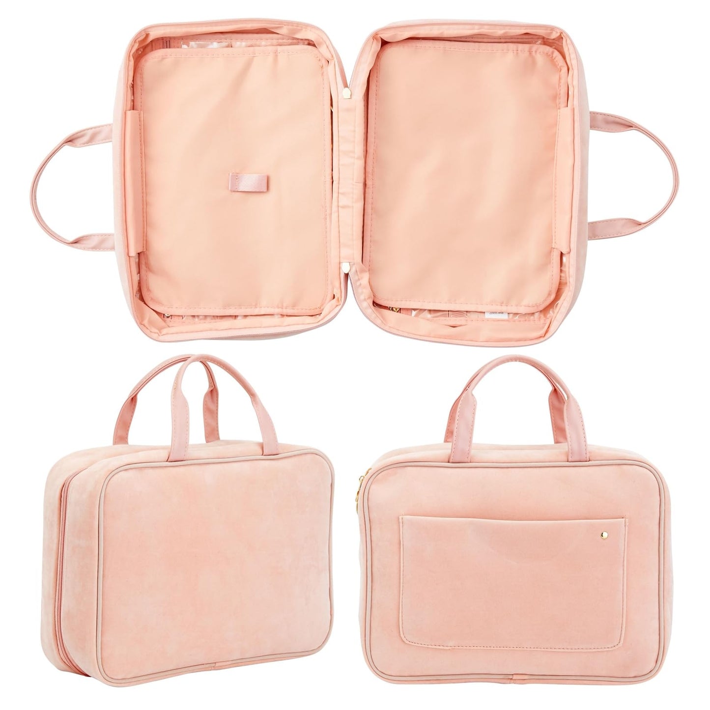 Glamlily Large Roll Up Hanging Toiletry Bag for Women, Pastel Pink Makeup Travel Organizer with S Hook for Cosmetics, Hair Accessories, Razors (13x4.5x9.75 In)