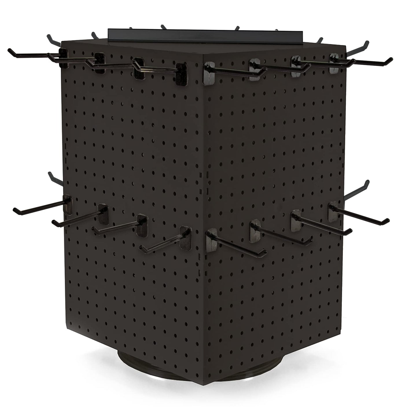 Azar Displays 701414-BLK-4B32 Rotating Countertop Display Kit with Peg Hooks Included, Pegboard Spinner Organizer, Jewelry Organizer Retail Display Necklace Holder Craft Storage,Black 14"x14"x20"