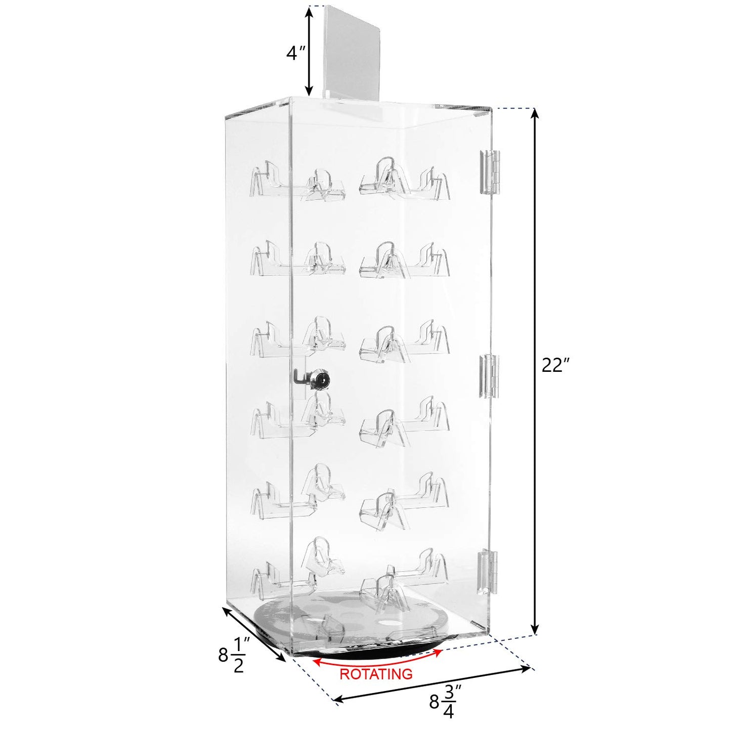 MOOCA Premium Acrylic Lockable Rotating Sunglass Display Case, Acrylic Sunglasses Organizer, Eyewear Display Stand, Eyeglass Case, Eyeglass Case With Mirror, 24 Frames