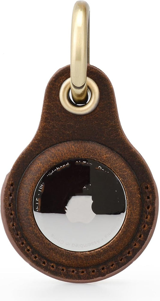Tusks Land for AirTag Holder, Genuine Leather Compatible with Apple Airtag Keychain, Anti-Loss Tracker Case for Dogs, Cats, Pets, Keys, Bags, Luggage, Durable & Stylish Accessory