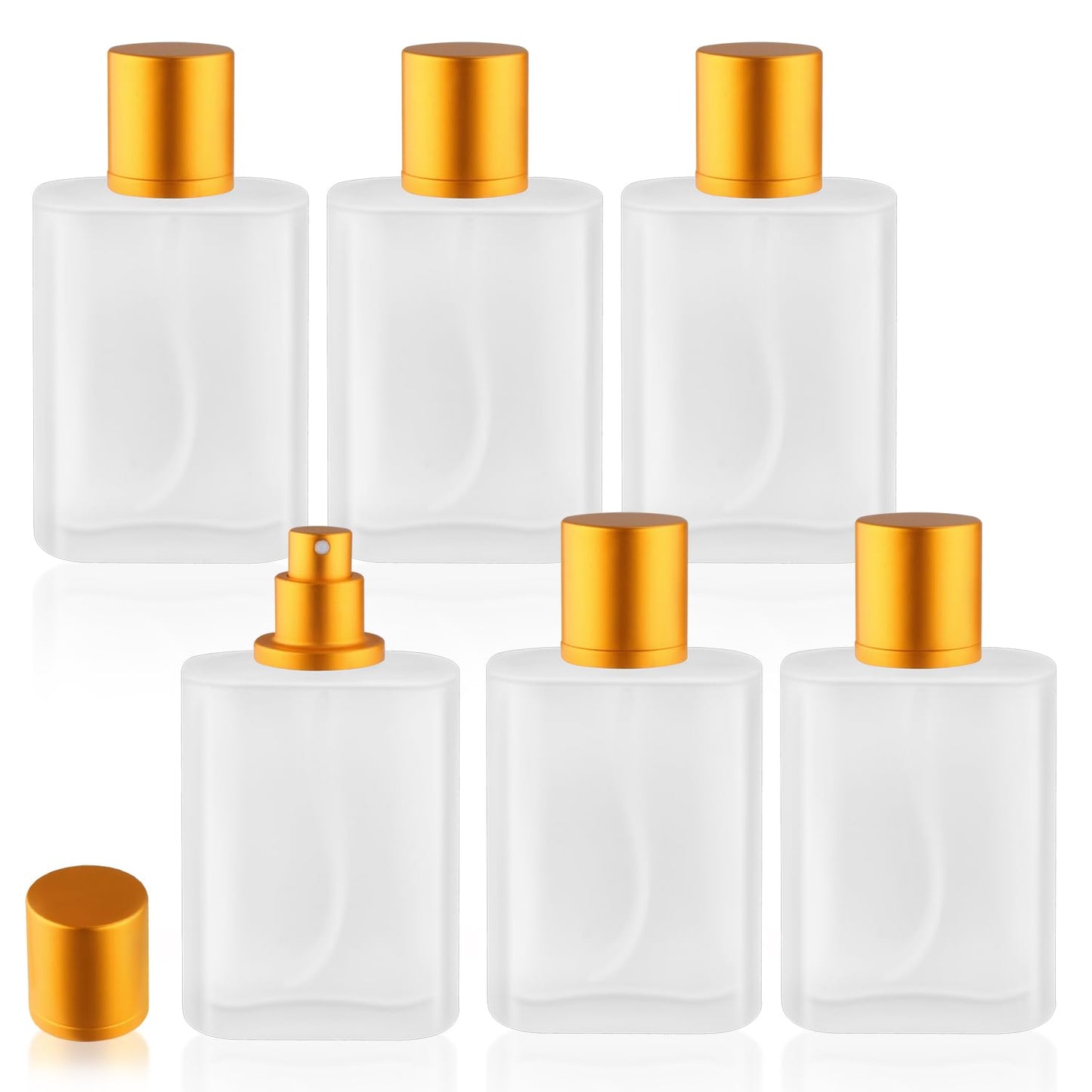 Mirrline 6 Pcs 100ml/3.38oz Frosted Glass Spray Bottle Empty Perfume Atomizer Fine Mist Spray Cosmetic Container - Golden Lids