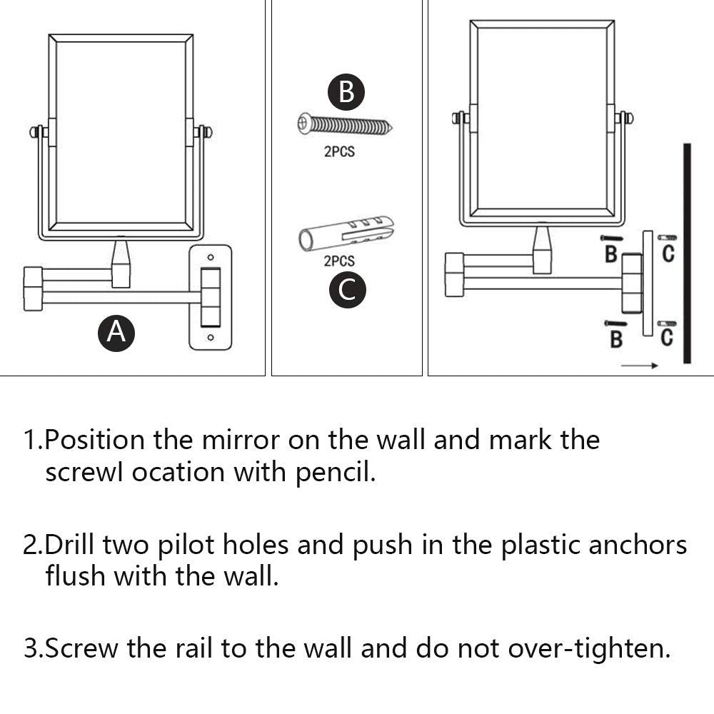 QiMH 3X Magnifying Wall Mounted Vanity Makeup Mirror | Rectangular 8x6 Inch with Extendable Arm | Polished Chrome Finish Double-Sided Swivel Mirror