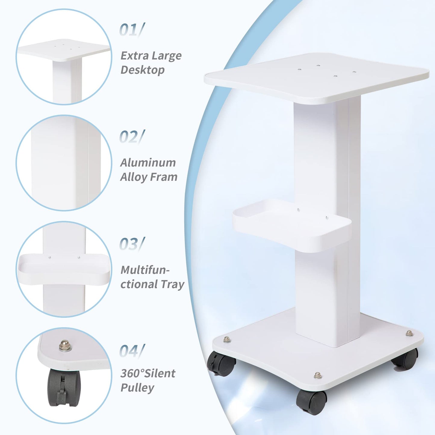 SEA PUNK Salon Spa Trolley, Esthetician Cart with Wheels, Beauty Rolling Trolley Stand Instrument, Tray Rolling Cart with Storage Tray