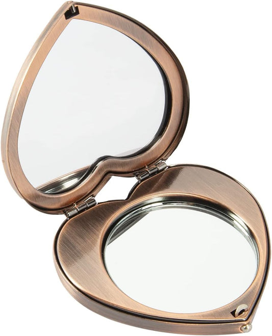 EYIDADAE Mini Vintage Heart Elegant Makeup Mirror, Portable 1X/2X Magnifier (Retro Red)