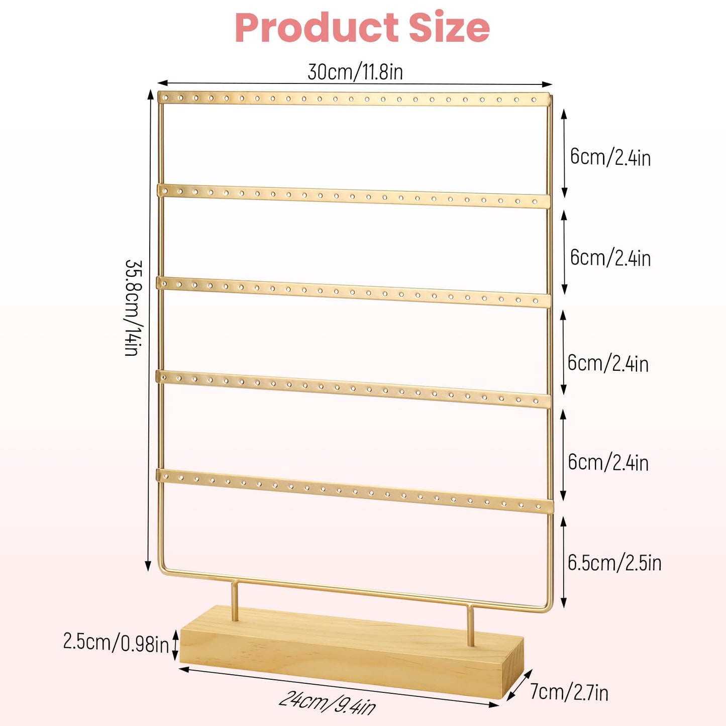 RUINENGDA Jewelry Organizer, 5 Tiers Earring Organizer with 120 Holes for Storing and Displaying Earrings of Various Styles, Models and Sizes, Removable Wooden Base for Home and Store Use
