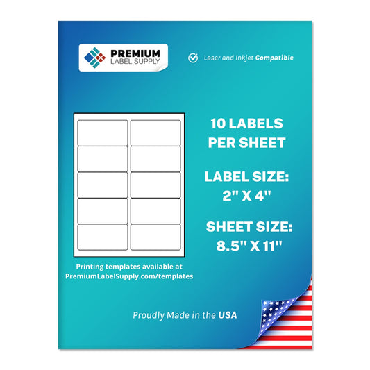 Premium Label Supply White Sticker Address Labels – 2" x 4" – Laser/Inkjet Compatible – (10 per Sheet), 25 Sheets – 250 Total Adhesive Labels