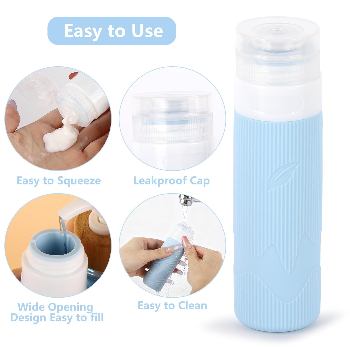 Tbestmax 12 Pack Travel Toiletry Bottles - 3oz Leakproof Silicone Containers, Refillable Travel Accessories for Shampoo, Conditioner, Lotion, 4 Colors