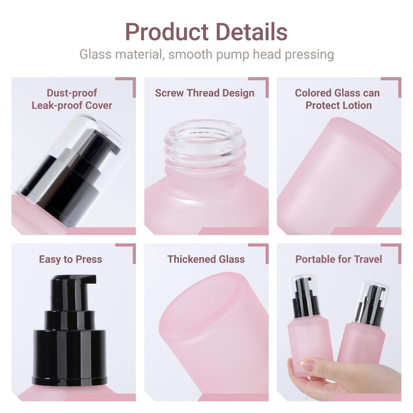Segbeauty 2oz Frosted Glass Pump Bottle Dispenser, 3pcs Empty Travel Size Bottles with Pump, 15ml Refillable Travel Lotion Container, Mini Liquid Containers for Creams Oils Bottle in Mixed Color