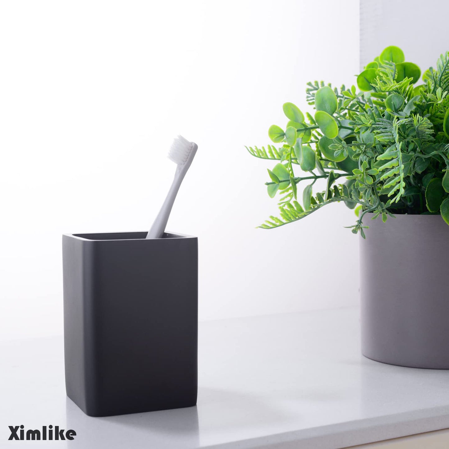 XIMLIKE Matte Black Tumbler Cup for Bathroom, Toothbrush Holder for Vanity Countertop Makeup Brushes Holder Pen Container Organizer Resin