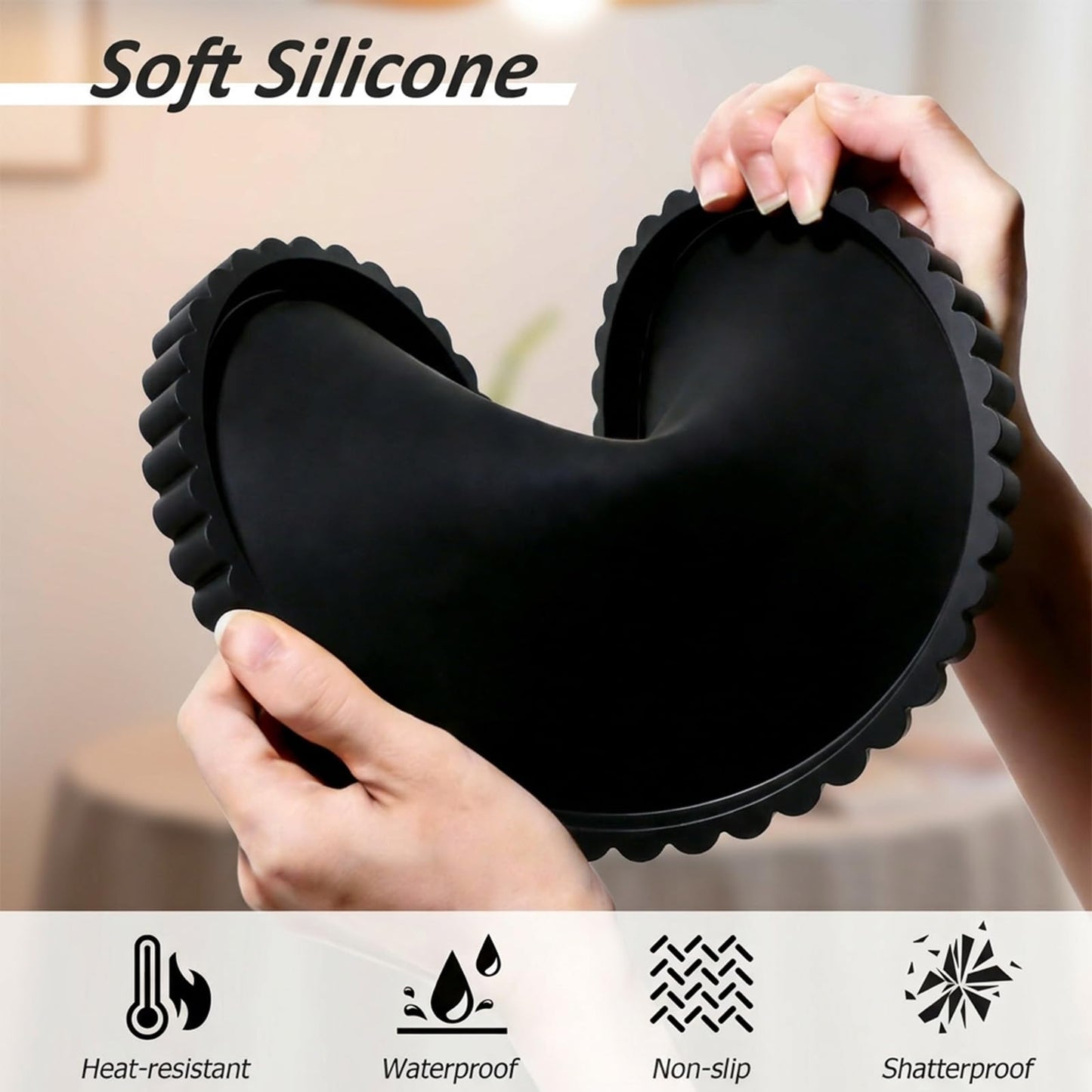 Shuielai Silicone Bathroom Tray, Round Vanity Tray, 9-inch, Black, Storage Decorative Vanity Coffee Table Decor for Perfume