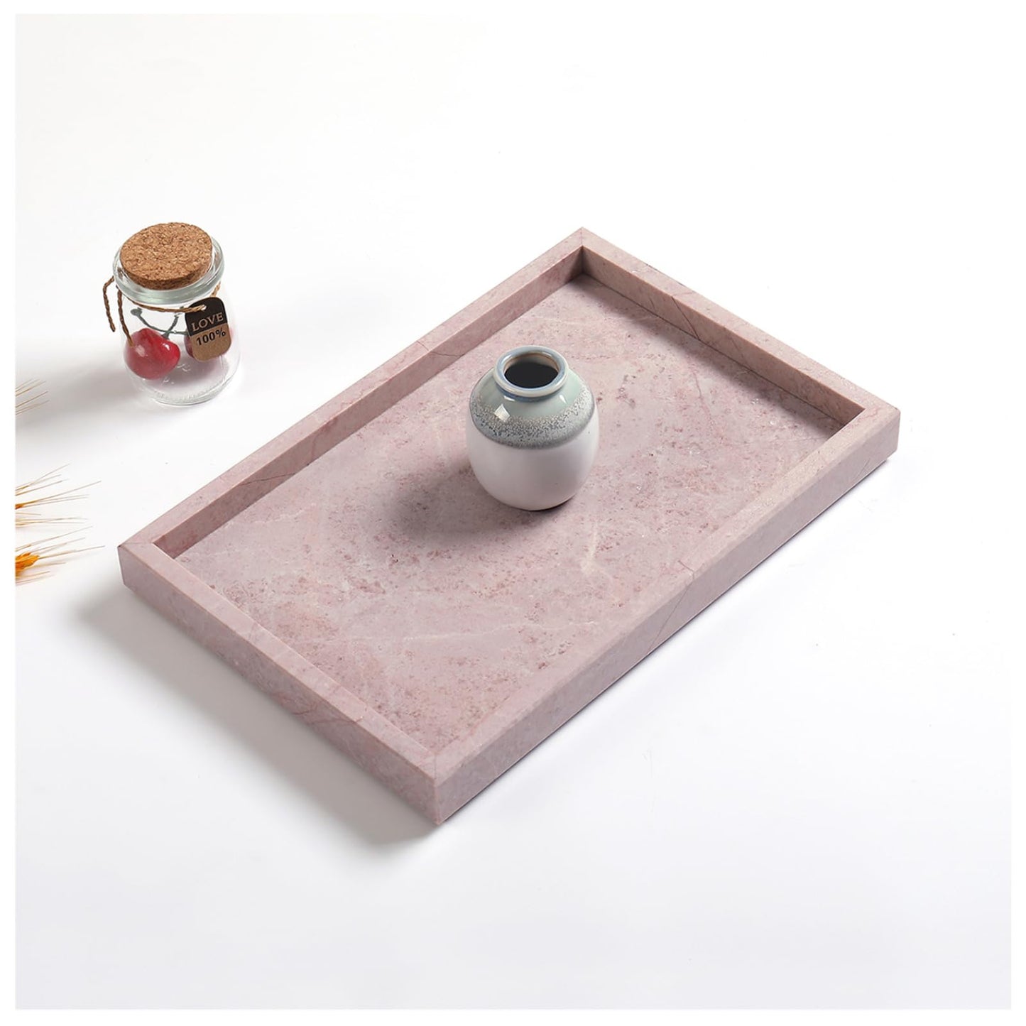 Yew & Tulip Natural Pink Marble Vanity Tray, Nature Rose Cream Marble Serving Tray for Bathroom, Kitchen, Vanity, Home Decor, Wedding etc. (12" x 8" x 1.2")