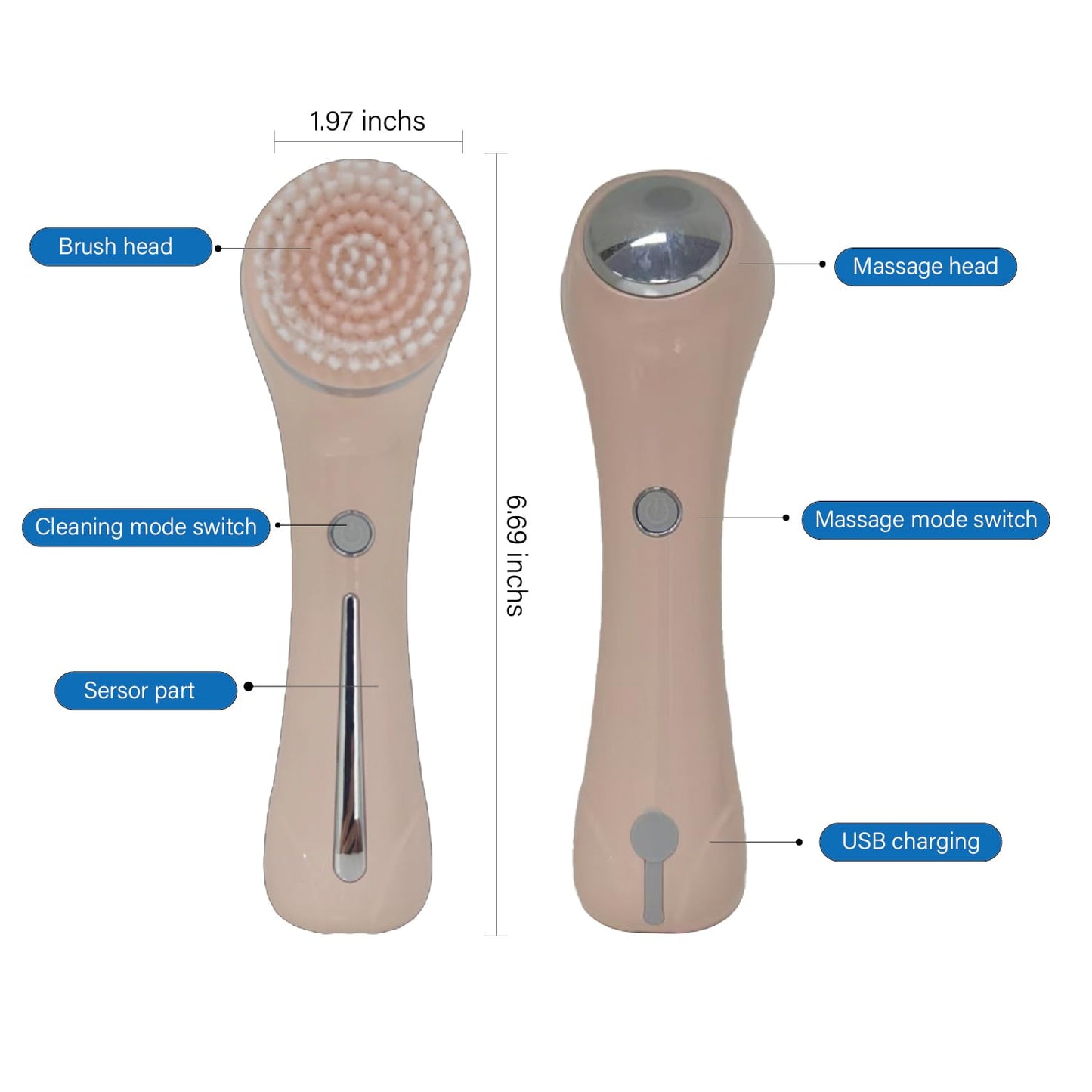 Facial Cleansing Brush, 2 in 1 Ｗaterproof IPx7 Facial Spin Scrubber Set with 4 Brush Heads, Rechargeable Exfoliating Face Brush Deep Cleansing, Gently Exfoliate and Remove Blackhead (Pink)