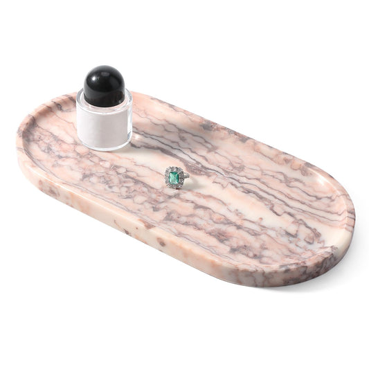 Koville Natural Marble Tray, 12"x6" Decorative Tray for Countertop, Catchall for Perfume, Candles, Jewelry Dish Moca Jade