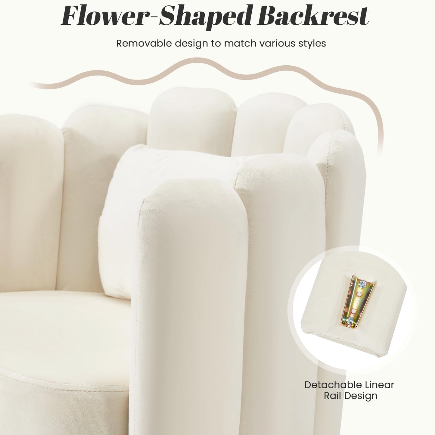 HOMREST Vanity Chair with Back,Velvet Accent Chairs,Petal Backrest Decorative Chair,Removable Pillow & Gold Legs - Plush Lounge Chair for Vanity, Living Room, Bedroom - Beige
