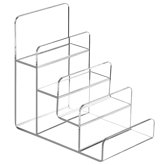 QWORK 4-Tier Acrylic Wallet and Handbag Display Stand, Durable, Space-Saving, Transparent Stand for Home and Retail Use