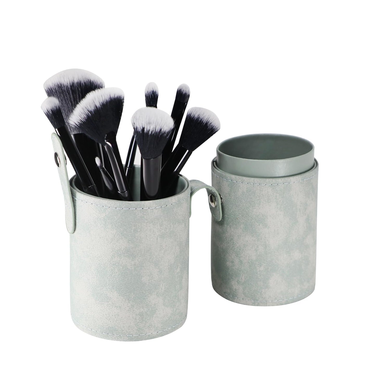 Kososuru Portable Makeup Brush Case,Pu Leather Makeup Brush Holder with Button,Travel Cup Storage Dustproof Makeup Cosmetic Bags for Women (Cyan)