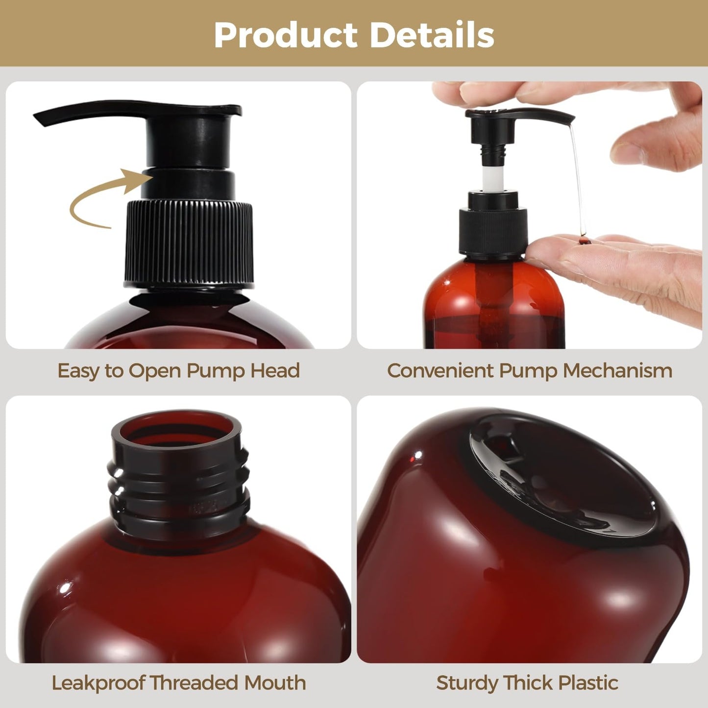 40 Pcs Empty Lotion Bottles with Pump 8oz - Refillable Amber Plastic Bottles, Liquid Dispensers with Secure Pumps, 250ml Travel-Size Containers for Lotion, Shampoo, Conditioner, Body Wash